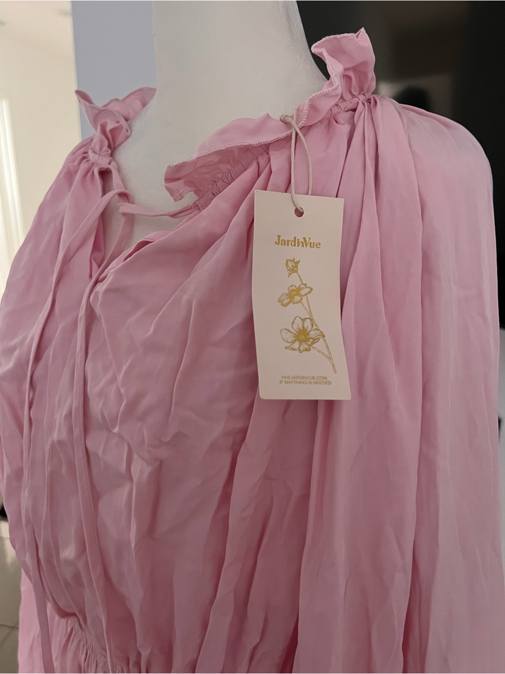 Women's Pink Mini Dress with Ruffle Hem - Picture 3 of 4